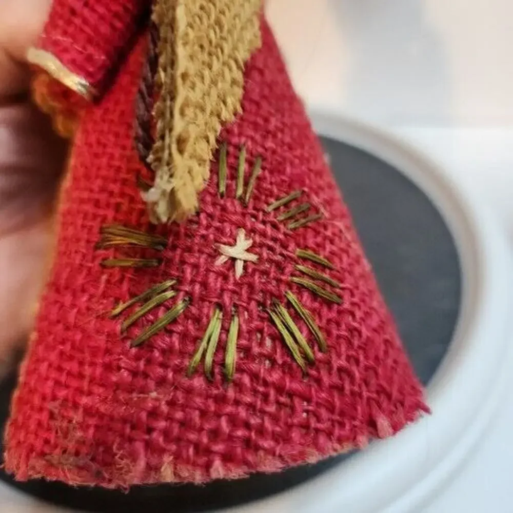VTG Christmas Angel Tree Toppers Pair Burlap Cone Primitive MCM 6in 8in